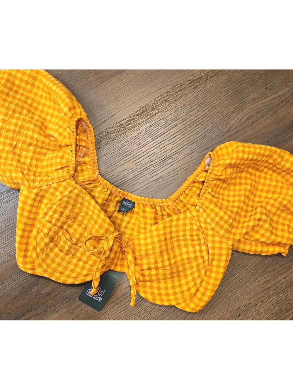 Wild Fable Checkered Crop Top - Bright Orange 1103